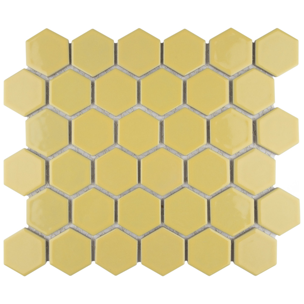 Hudson 2" Due Hex Vintage Yellow 11-1/4 in. x 12-1/2 in. Porcelain Mosaic Tile