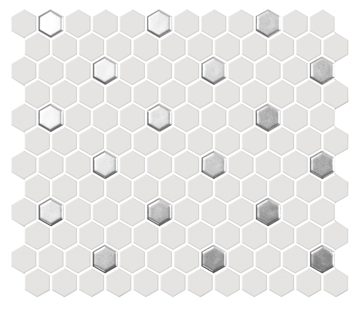 Mg 1X1 Hex White & Silver Mosaic